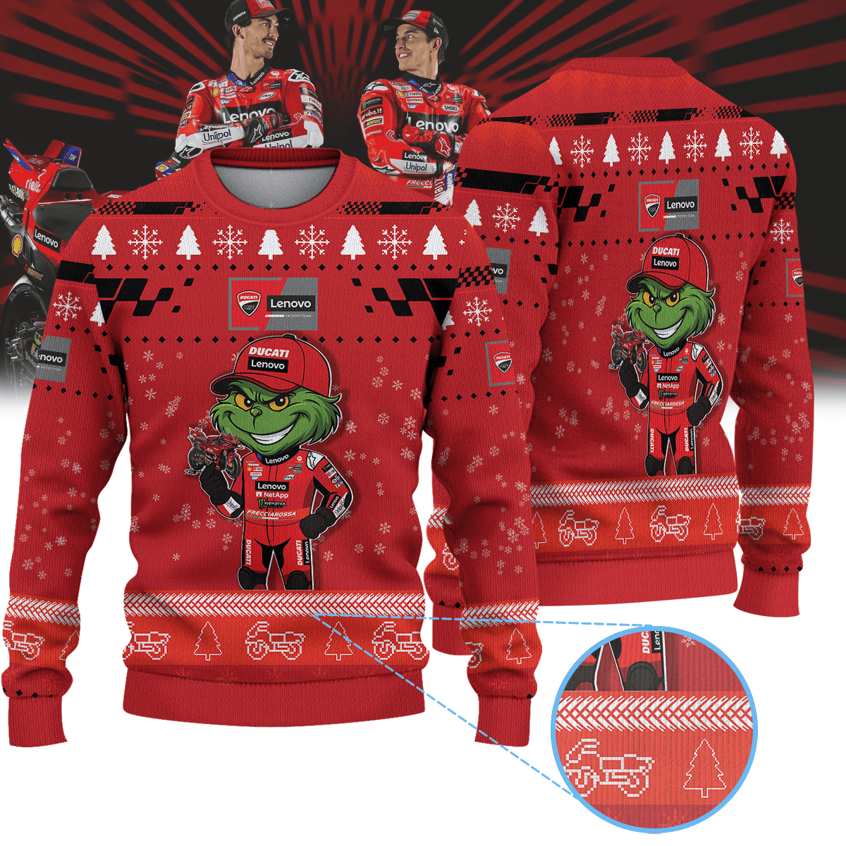 Ducati Lenovo Team × Grinch Christmas Ugly Sweater