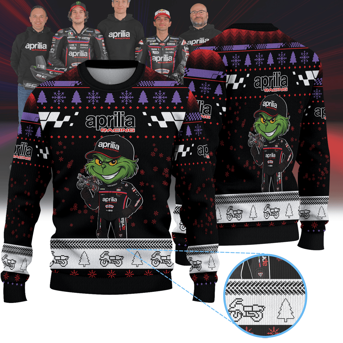 Aprilia Racing × Grinch Christmas Ugly Sweater