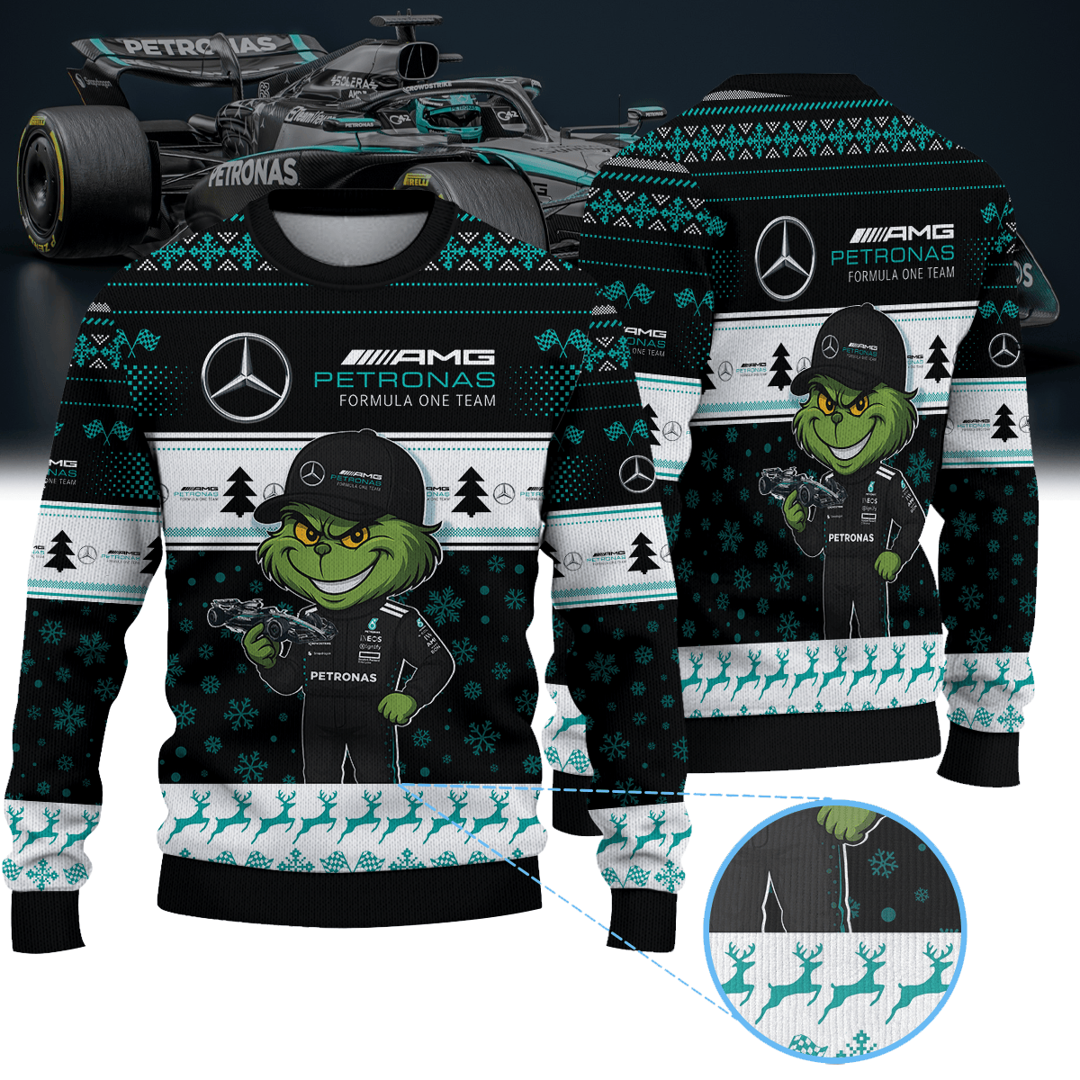 Mercedes AMG Petronas Formula One Team × Grinch Ugly Christmas Sweater II