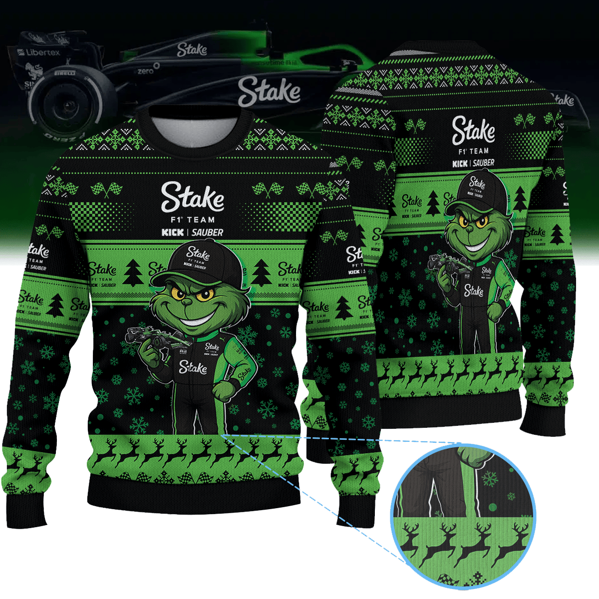 Stake F1 Team Kick Sauber × Grinch Ugly Christmas Sweater II