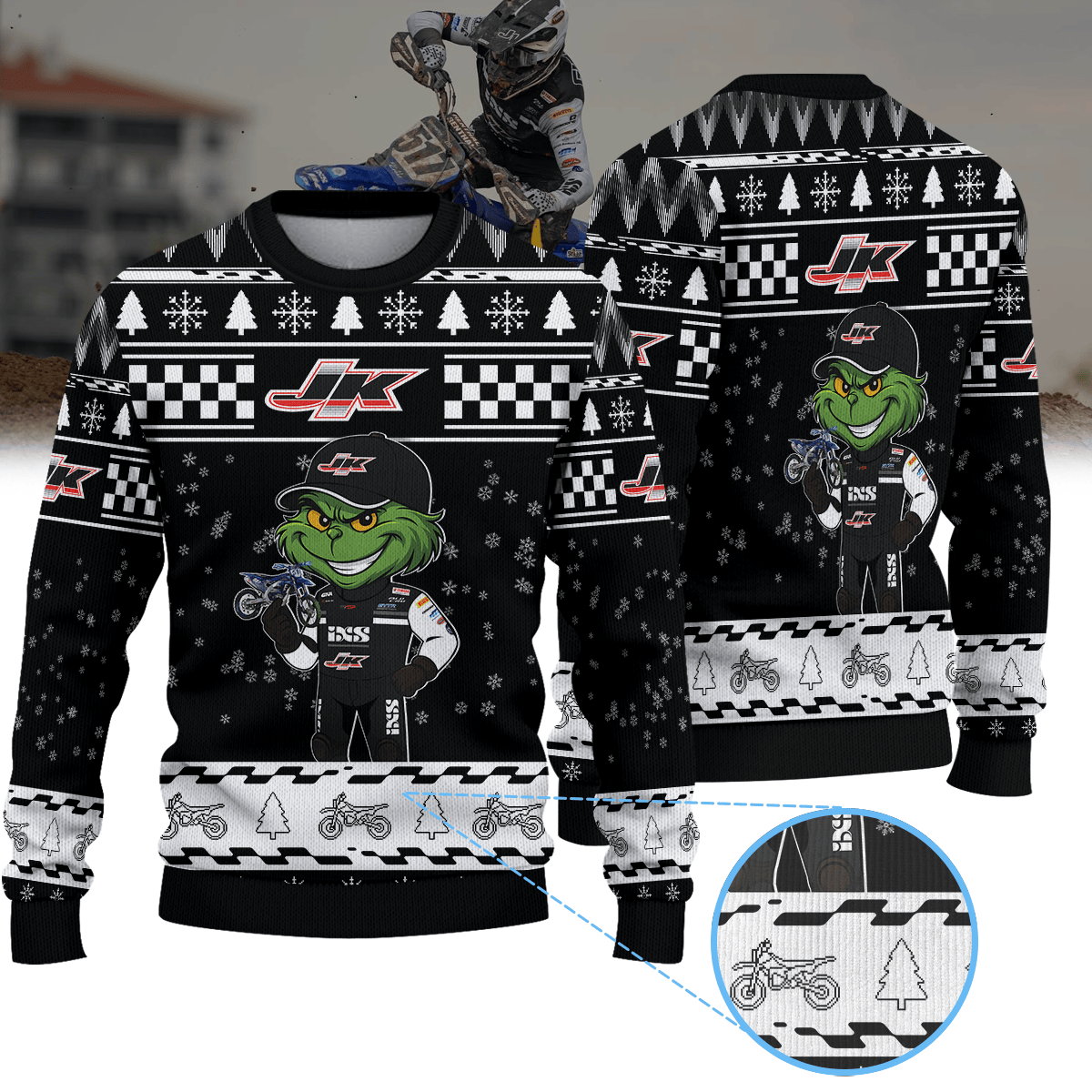 JK Racing yamaha × Grinch Ugly Christmas Sweater