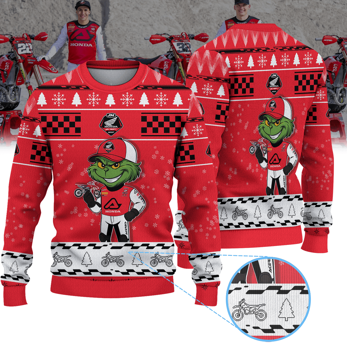JM Honda Racing × Grinch Ugly Christmas Sweater