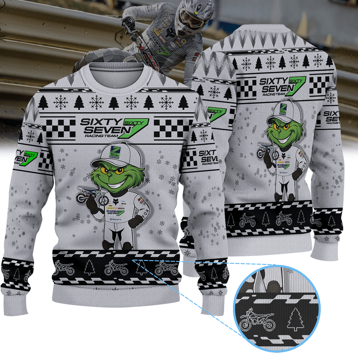 SixtySeven Racing Team Husqvarna × Grinch Ugly Christmas Sweater