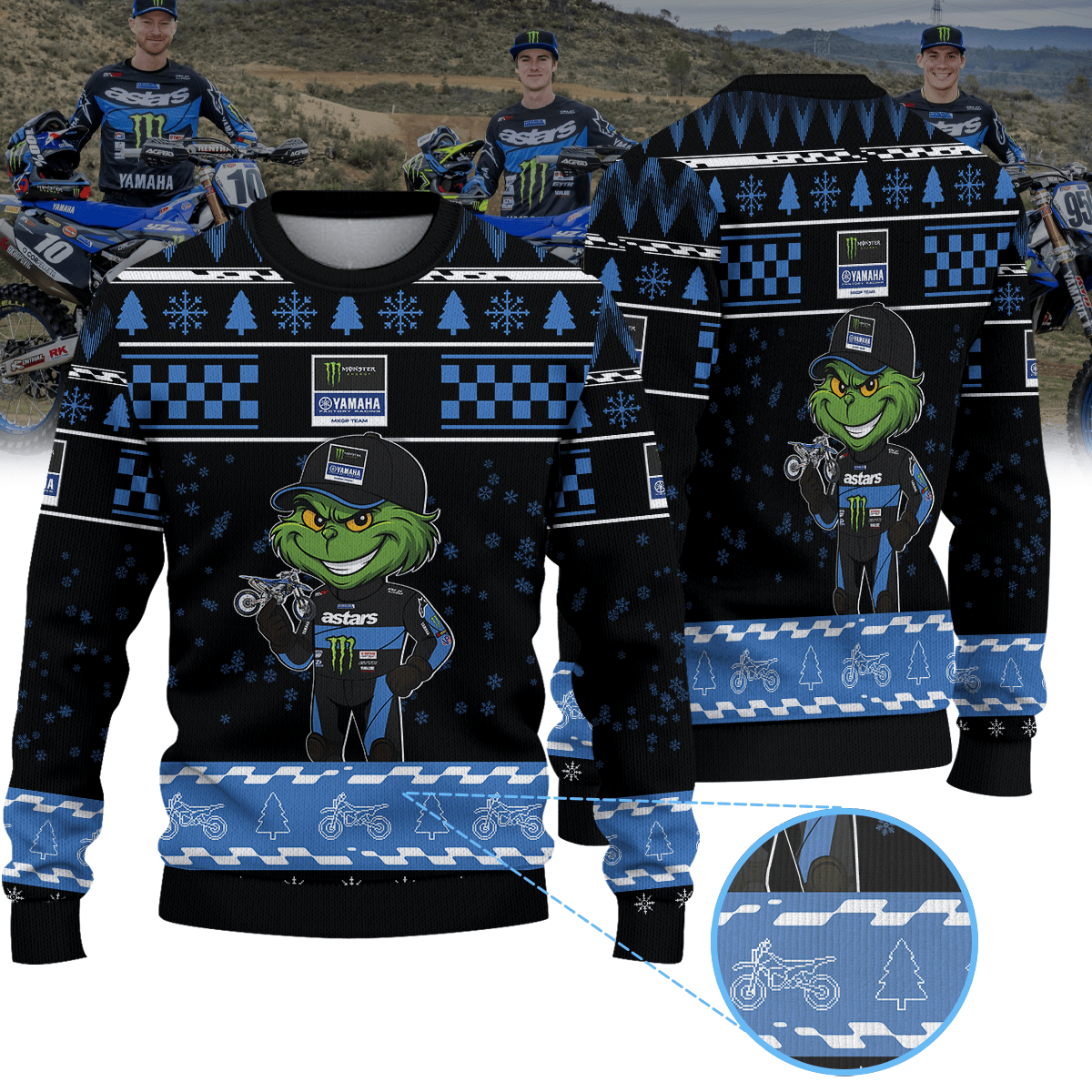 Monster Energy Yamaha Factory MPGX × Grinch Ugly Christmas Sweater