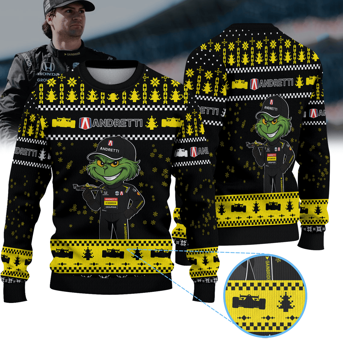Andretti Global Colton Herta IndyCar × Grinch Ugly Christmas Sweater