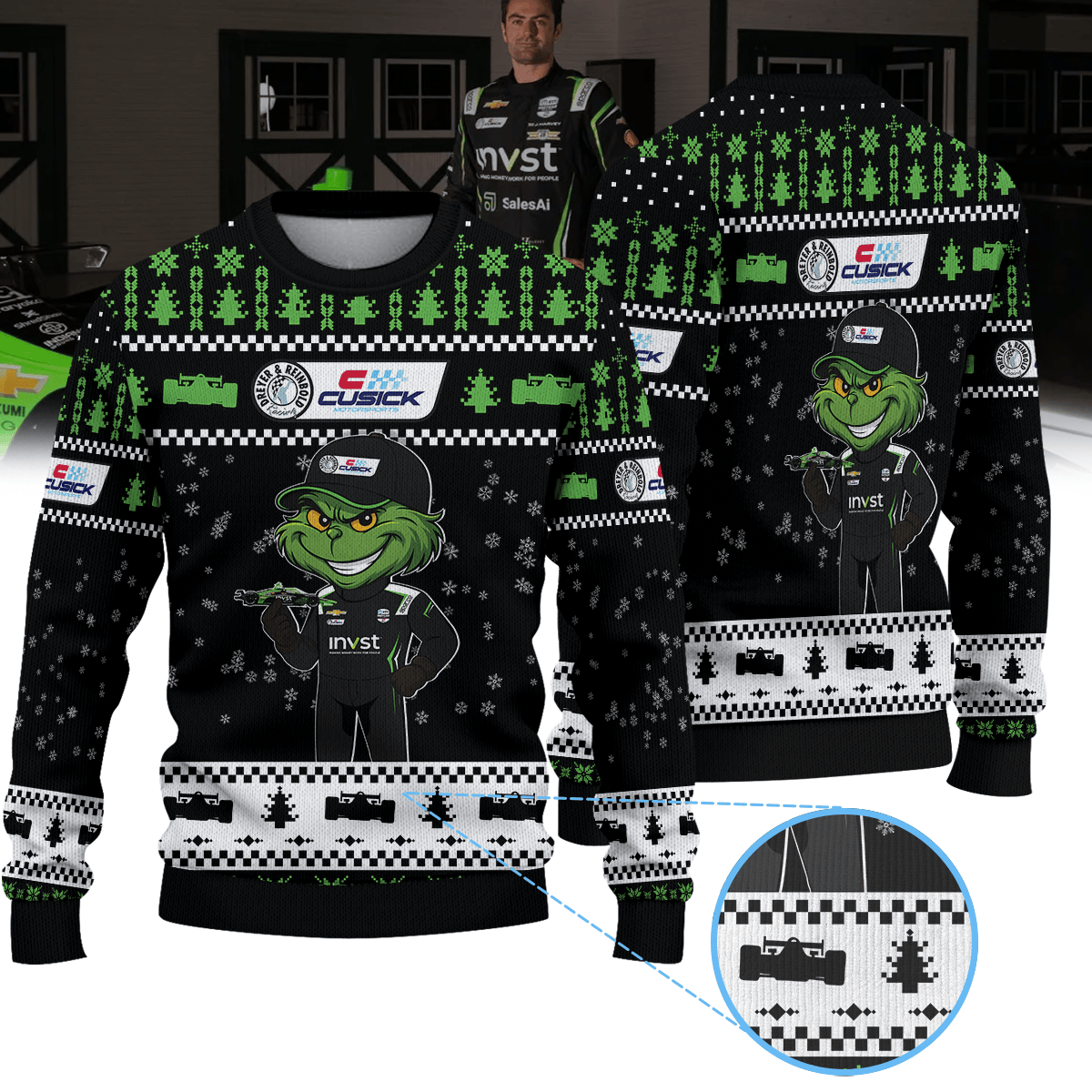 Dreyer & Reinbold Racing Cusick Motorsports Jack Harvey IndyCar × Grinch Ugly Christmas Sweater
