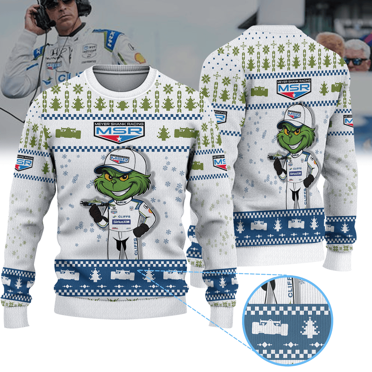 Meyer Shank Racing Helio Castroneves IndyCar × Grinch Ugly Christmas Sweater
