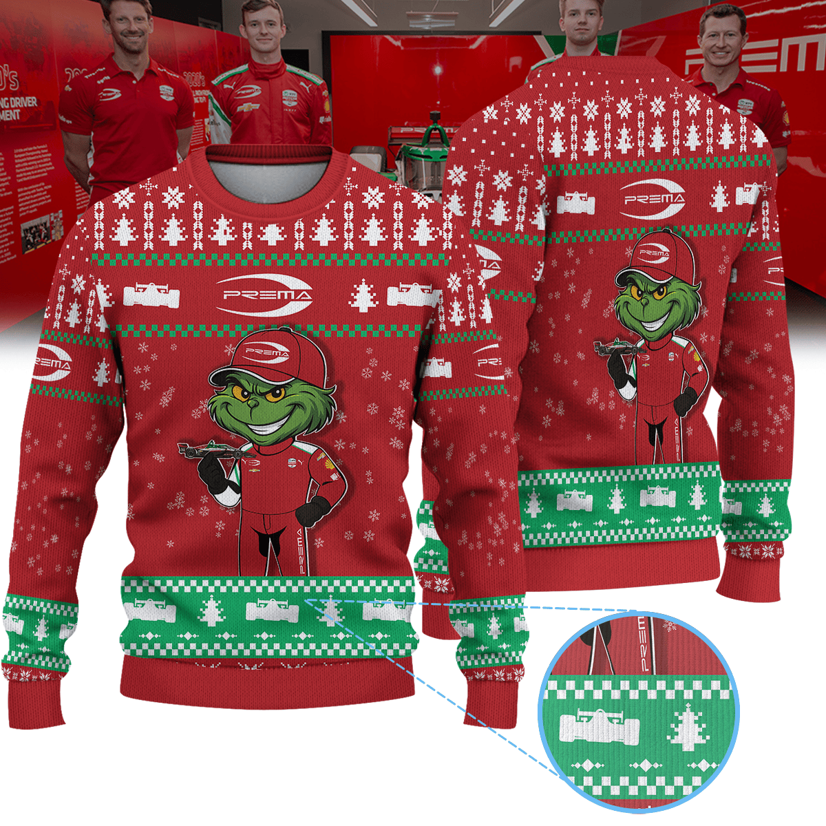 PREMA Racing Callum Ilott IndyCar × Grinch Ugly Christmas Sweater