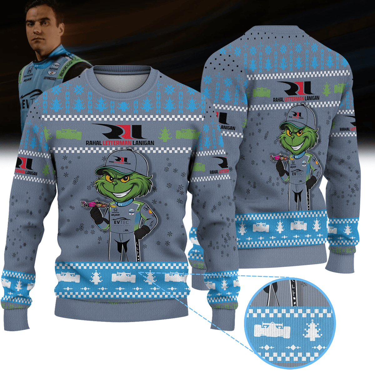 Rahal Letterman Lanigan Racing Devlin DeFrancesco IndyCar × Grinch Ugly Christmas Sweater