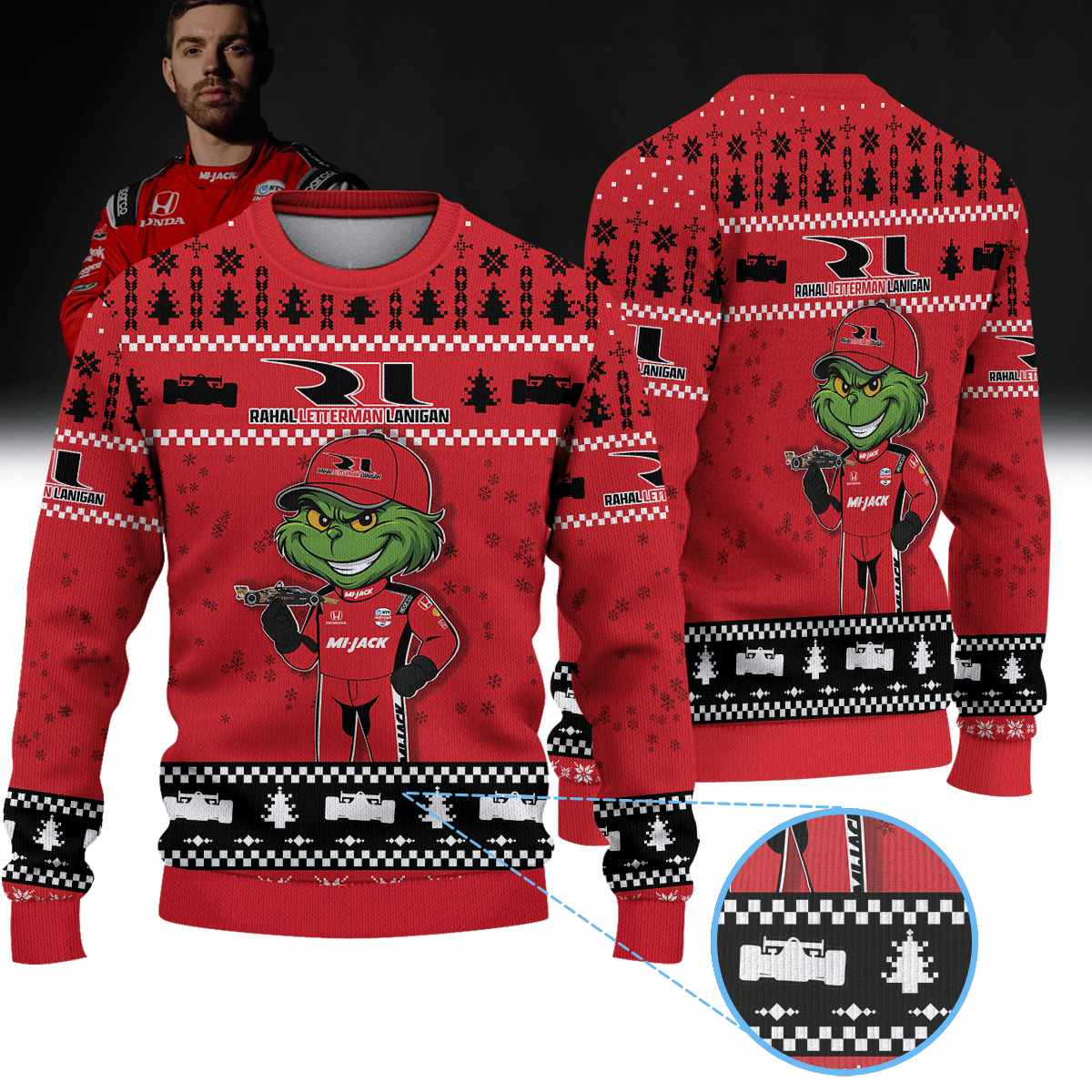 Rahal Letterman Lanigan Racing Louis Foster IndyCar × Grinch Ugly Christmas Sweater