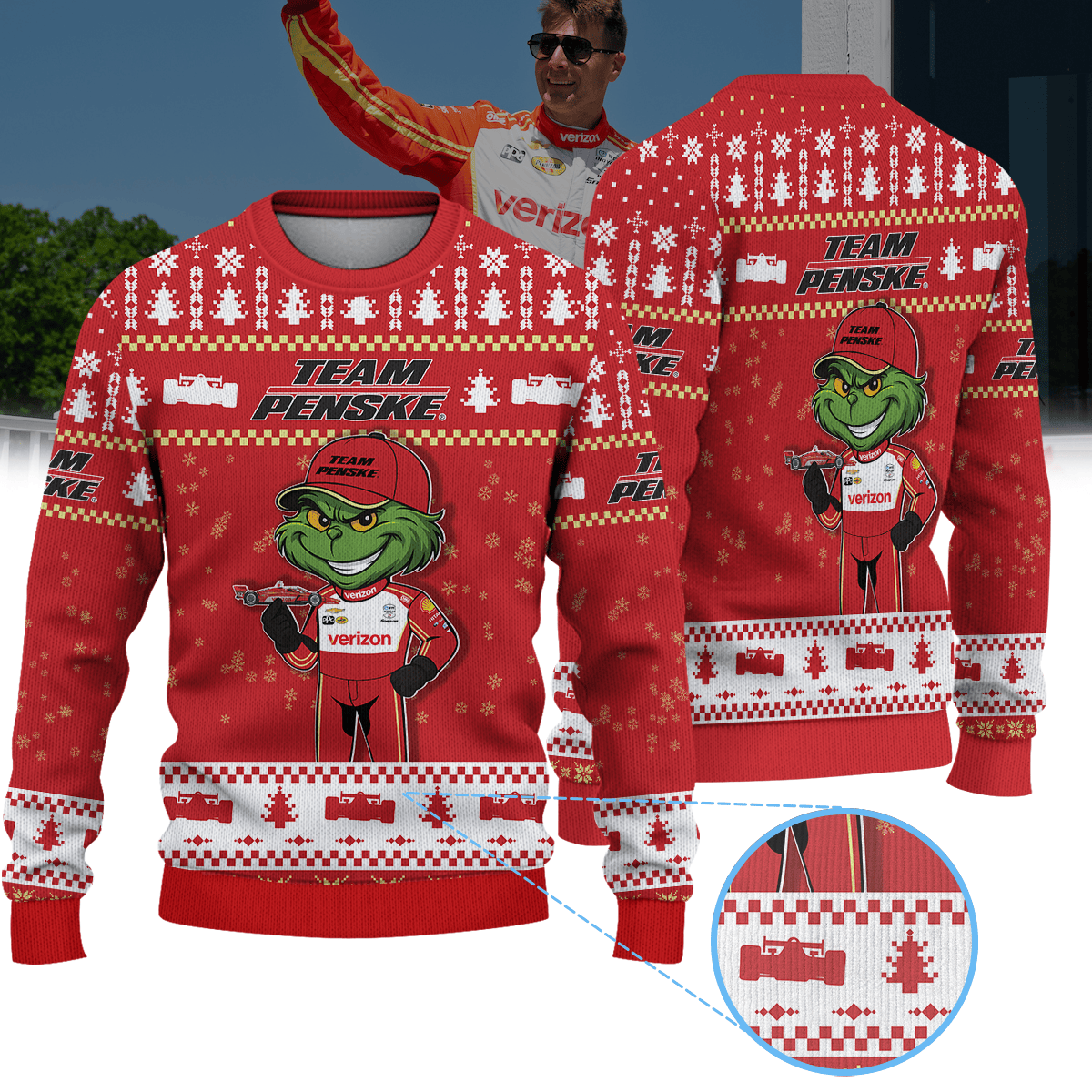 Team Penske Will Power IndyCar × Grinch Ugly Christmas Sweater