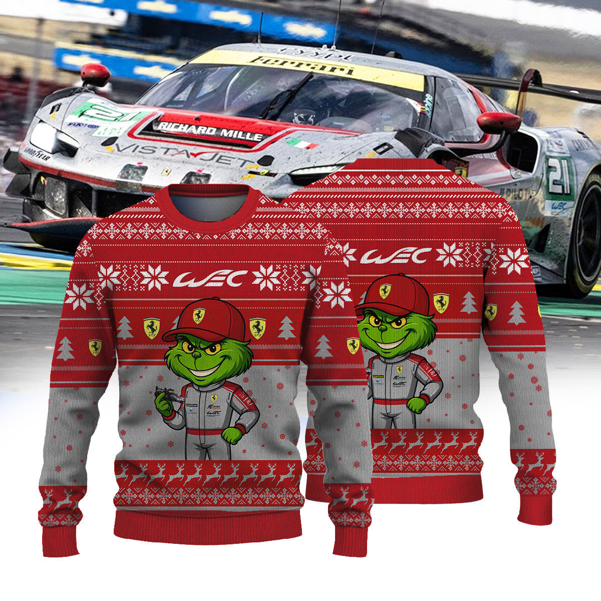 FERRARI AF CORSE III FIAWEC × Grinch Ugly Christmas Sweater