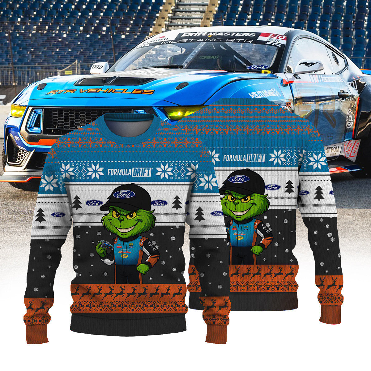 RTR Vehicles Drift Team James Deane × Grinch Ugly Christmas Sweater