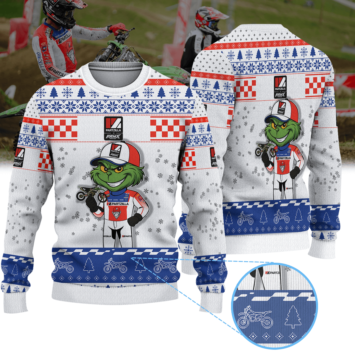 Cade Clason Partzilla PRMX Kawasaki × Grinch Ugly Christmas Sweater