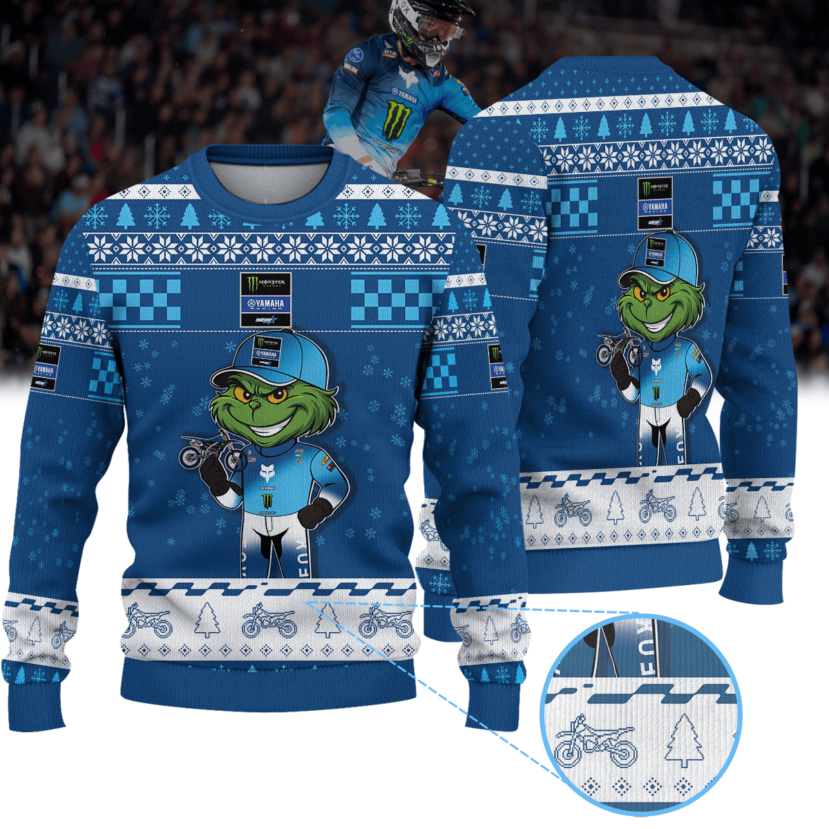 Christian Craig Monster Energy Yamaha Star Racing × Grinch Ugly Christmas Sweater