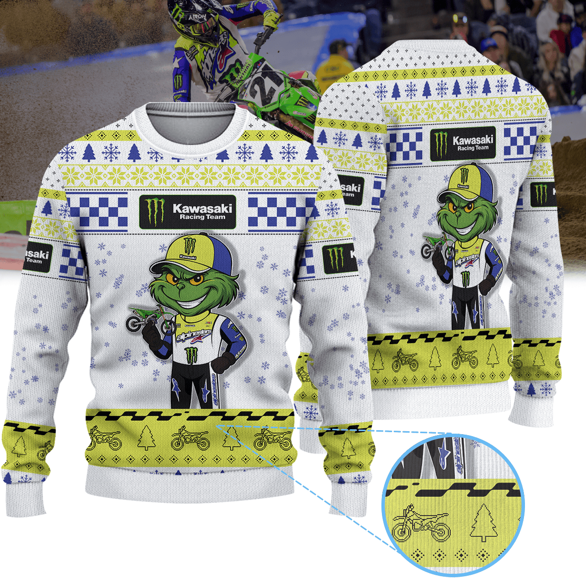 Jason Anderson Monster Energy Kawasaki × Grinch Ugly Christmas Sweater