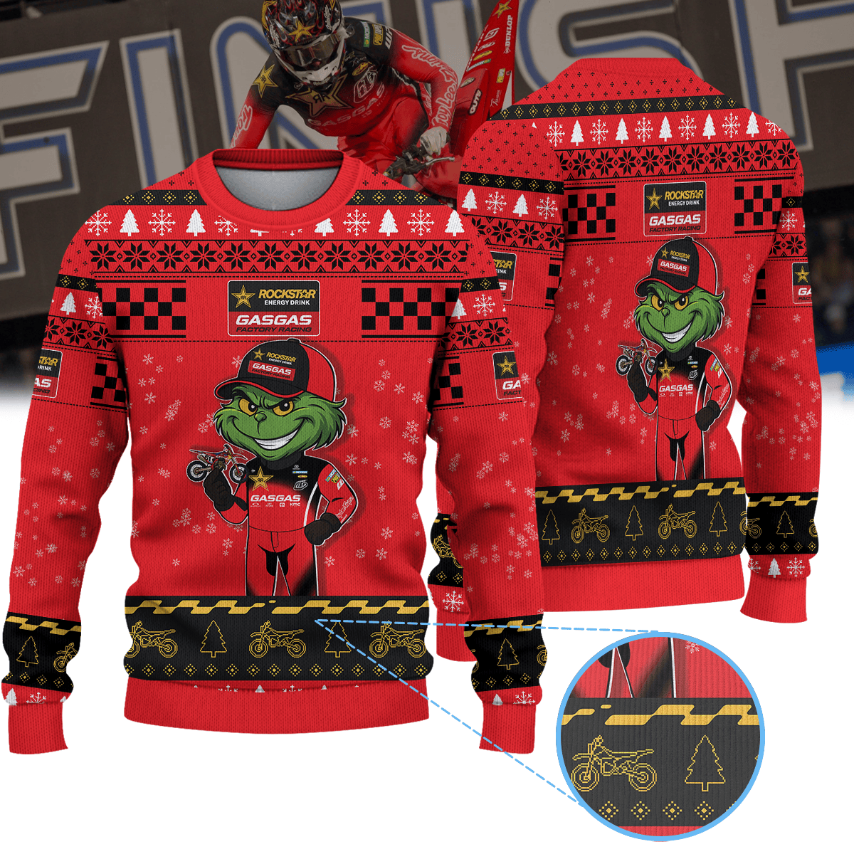 Justin Barci Rockstar Energy GASGAS Factory Racing × Grinch Ugly Christmas Sweater