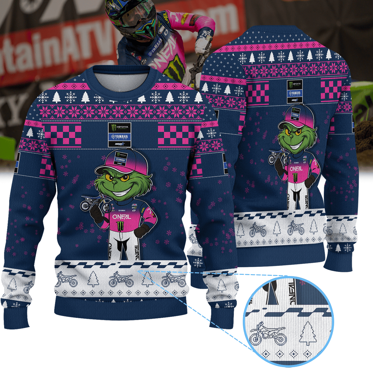 Justin Cooper Monster Energy Yamaha Star Racing × Grinch Ugly Christmas Sweater