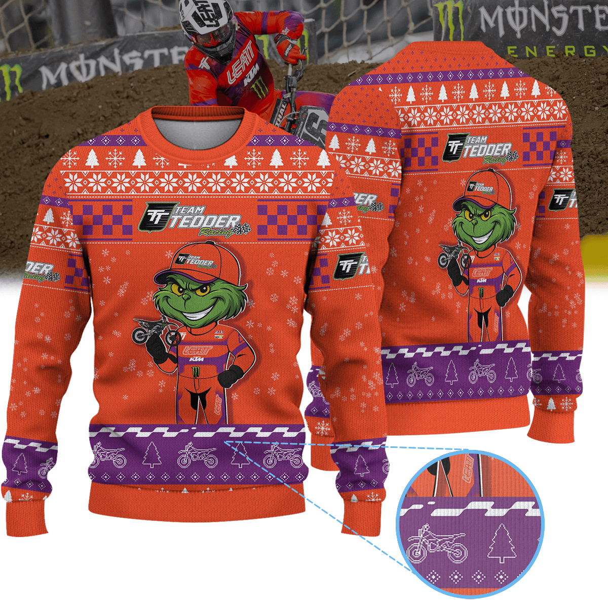 Justin Hill Team Tedder Monster Energy KTM Racing × Grinch Ugly Christmas Sweater