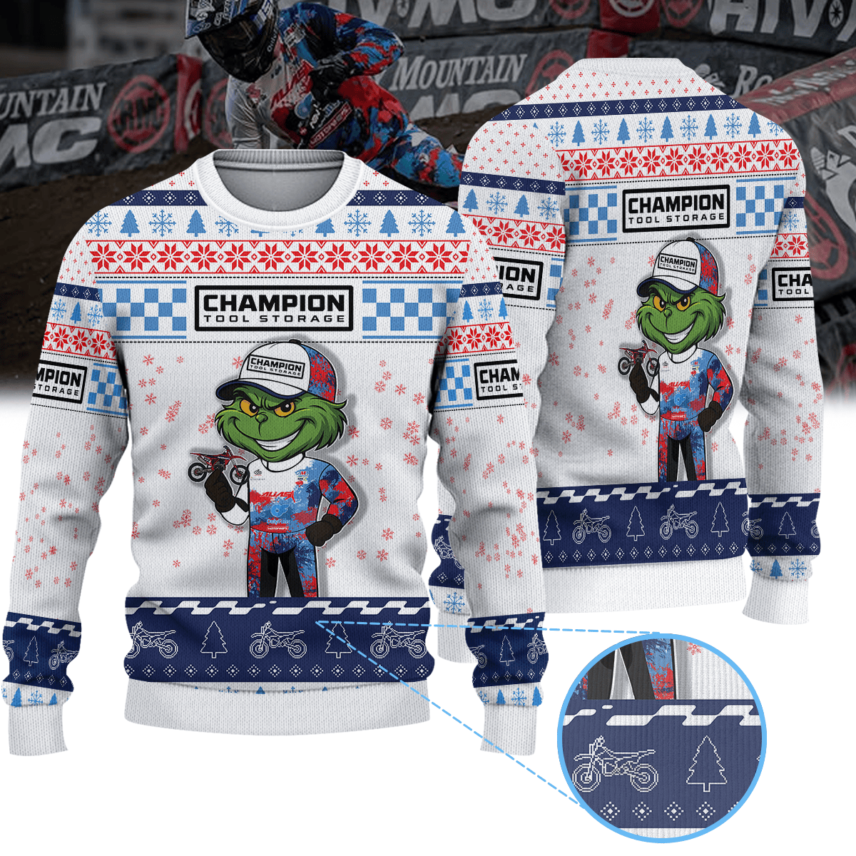 Justin Starling Champion Tool Storage Geebo KMR KTM × Grinch Ugly Christmas Sweater