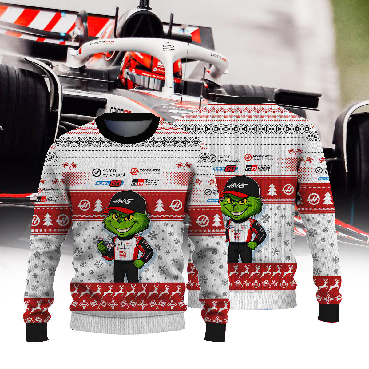 Haas F1 Team × Grinch Ugly Christmas Sweater v2