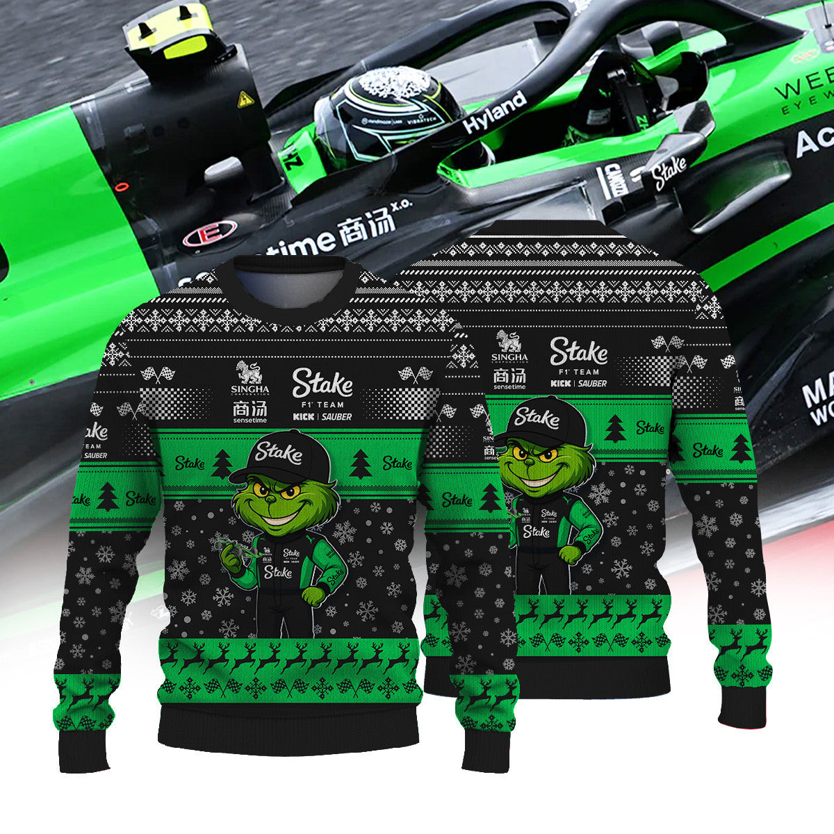 Stake F1 Team Kick Sauber × Grinch Ugly Christmas Sweater v2