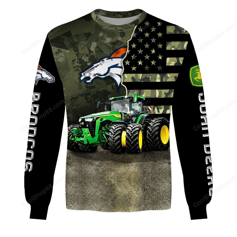 Denver Broncos x John Deere Hoodie | Funny Green Character Premium Hoodie