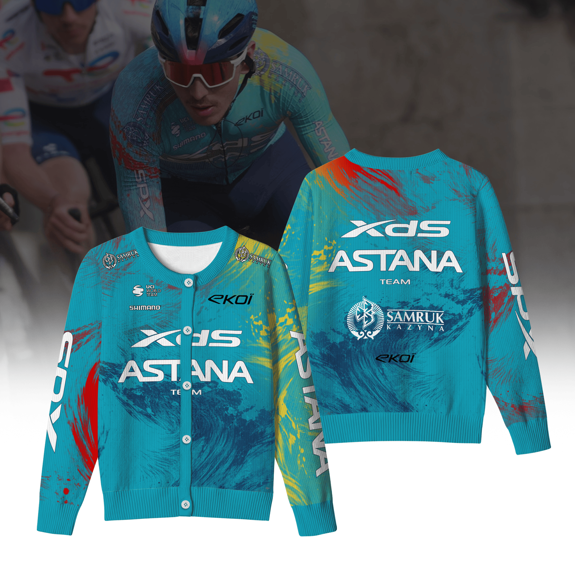 XDS Astana Team Inspired Crewneck Cardigan Pro Cycling Style