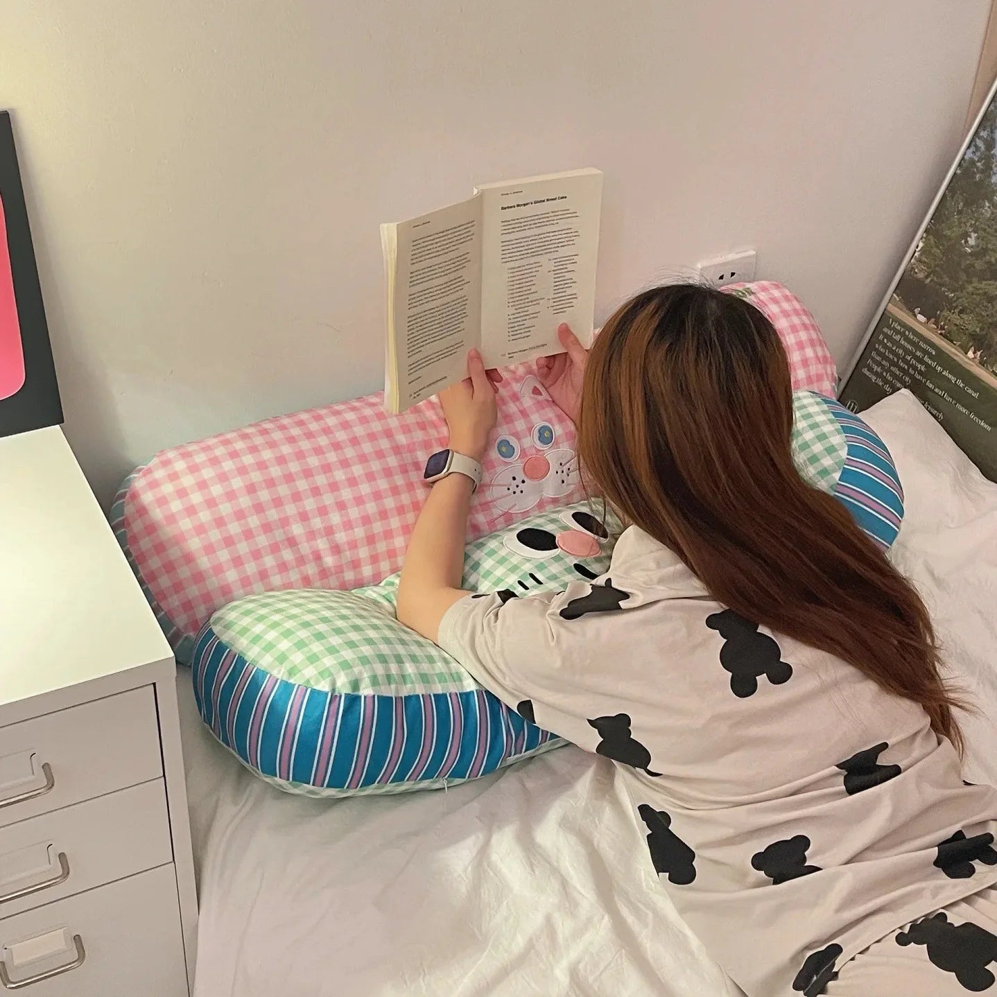 Long Grid Sleeping Pillow Side Sleeping Leg Clamp Pillow Cute Pillows Bed Cushion Pillow Cartoon Print Decorate Plush Pillows