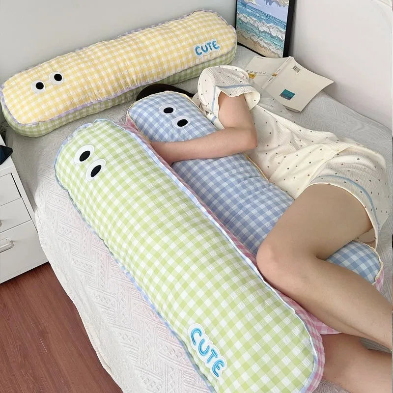 Long Grid Sleeping Pillow Side Sleeping Leg Clamp Pillow Cute Pillows Bed Cushion Pillow Cartoon Print Decorate Plush Pillows